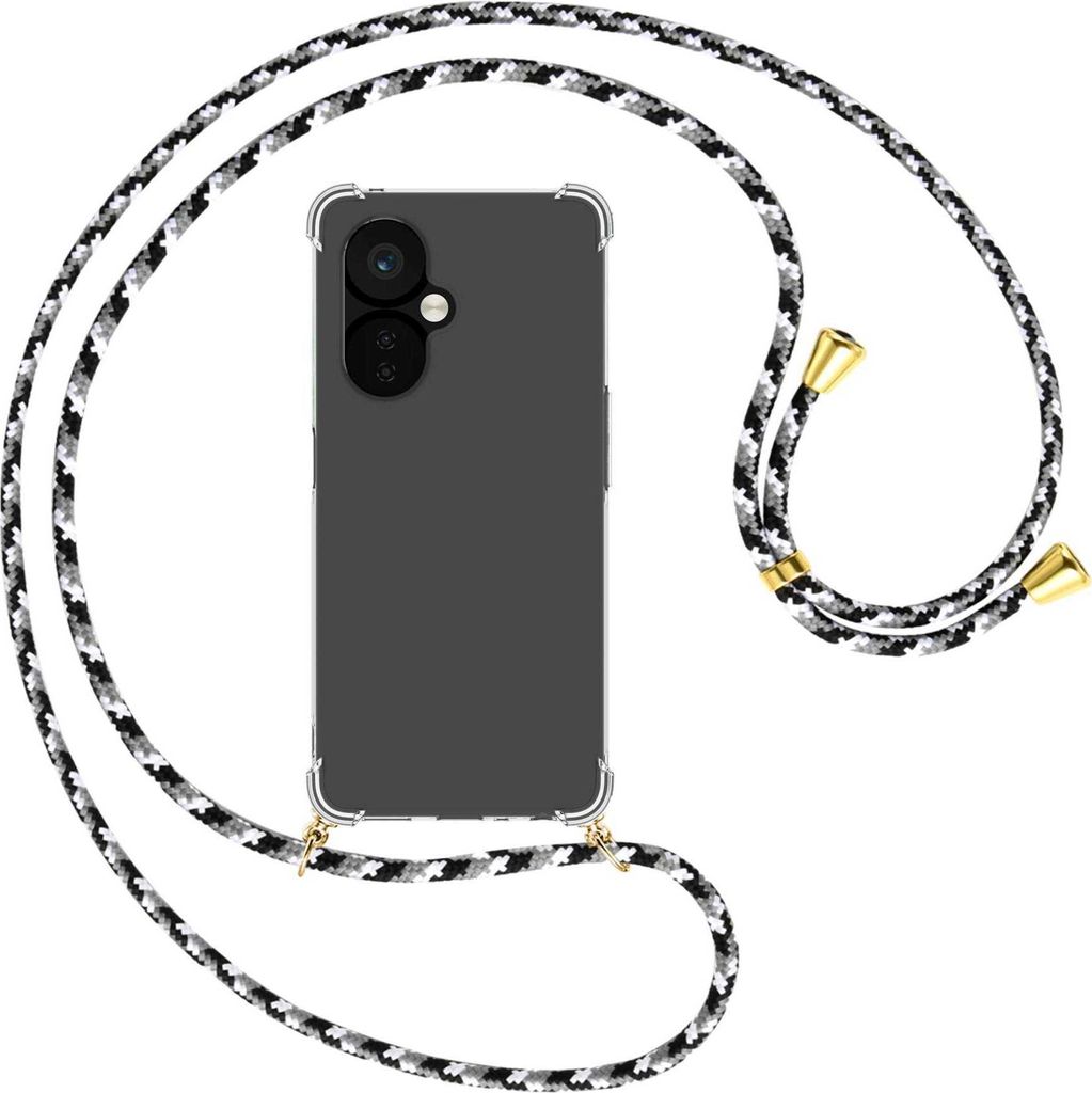 Handykette Backcover-Schutzhülle mit Band (Metall goldfarben) für OnePlus Nord CE 3 5G (6.7'') - schwarz/grau/weiß