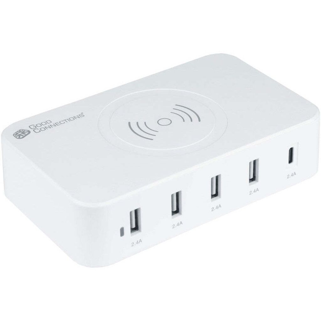 Good Connections USB-Desktop Ladestation 60W 5-Port m. 10W Qi weiß