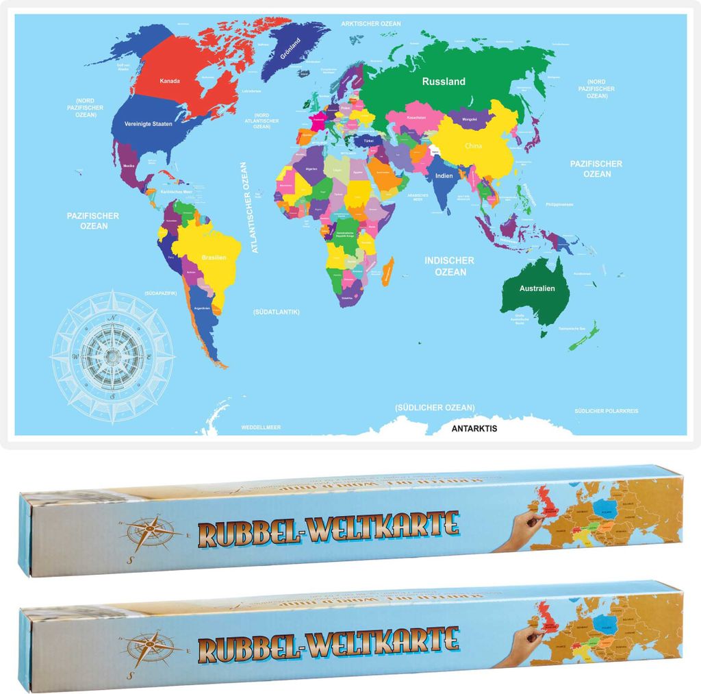 2er Set Rubbel Weltkarte 52x88 cm Deutsch in Colorbox Produktbild 