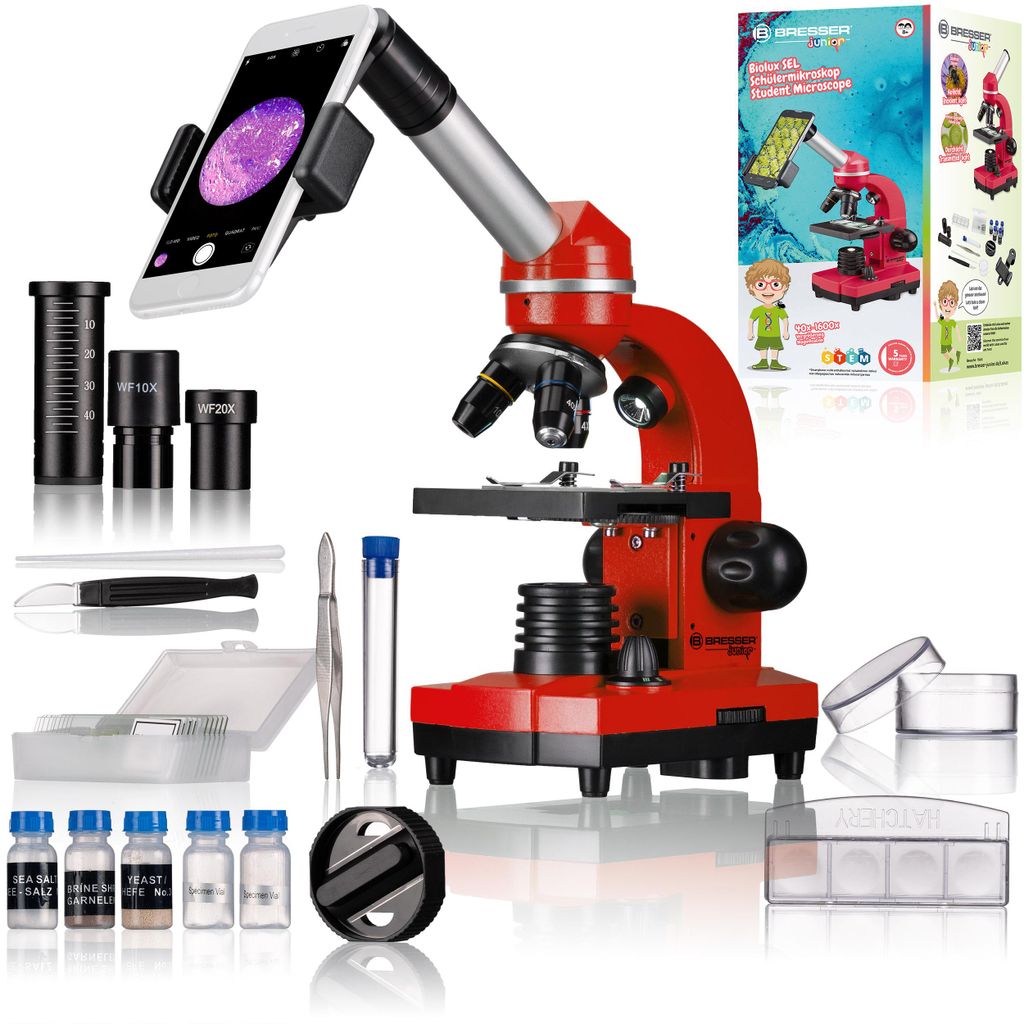 Bresser Optics JUNIOR BIOLUX SEL, Optisches Mikroskop, Rot, Produktbild 