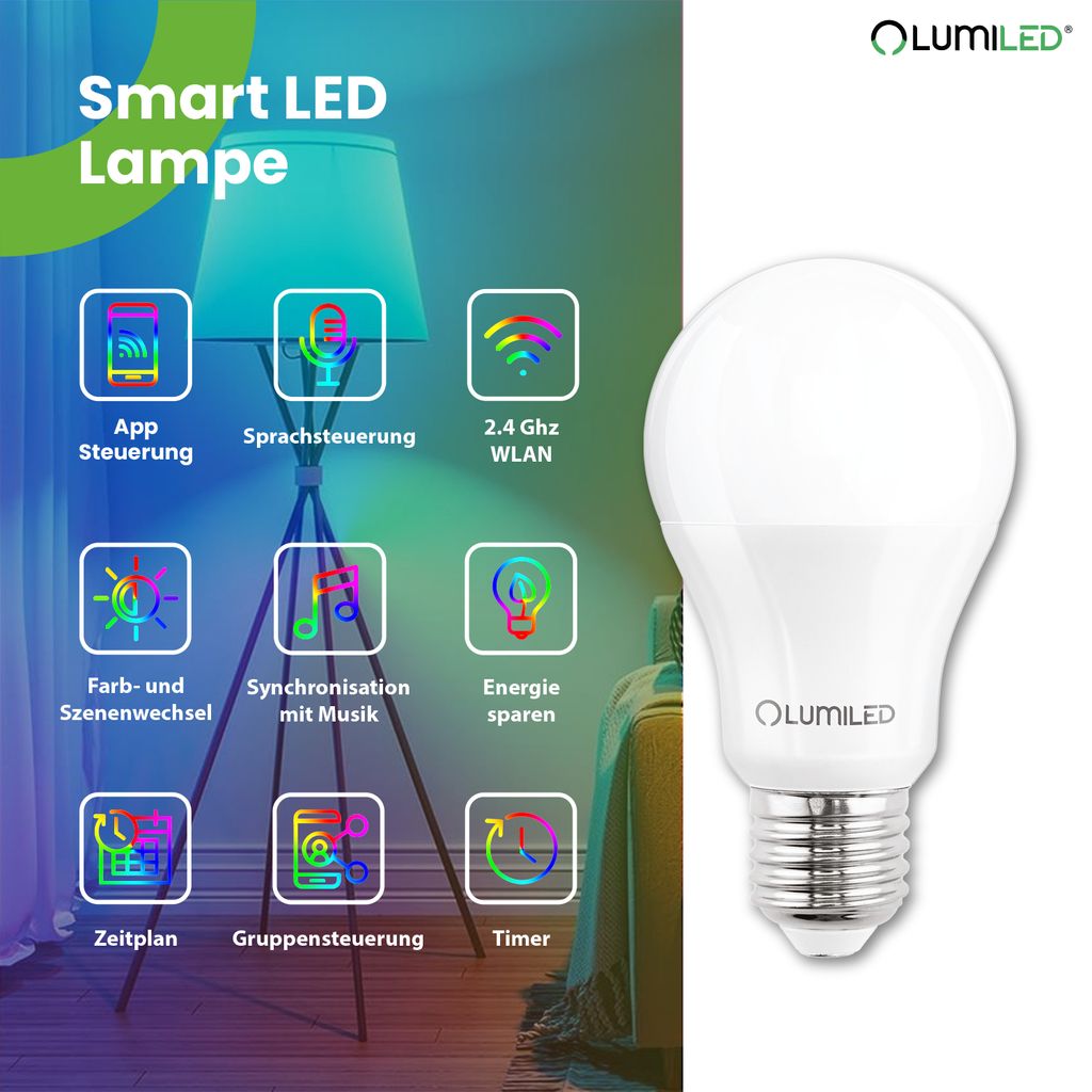 Lumiled Smart SAYO PAR16 LED Lampe GU10 – 5W, 450lm, RGBW, WLAN Dimmbar, 16 Mio. Farben, App-Steuerung