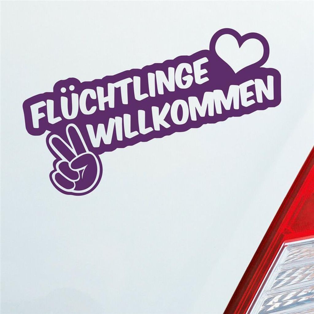 Auto Aufkleber Refugees Welcome Flüchtlinge Willkommen 20x9 cm Lila Sticker Heckscheibenaufkleber