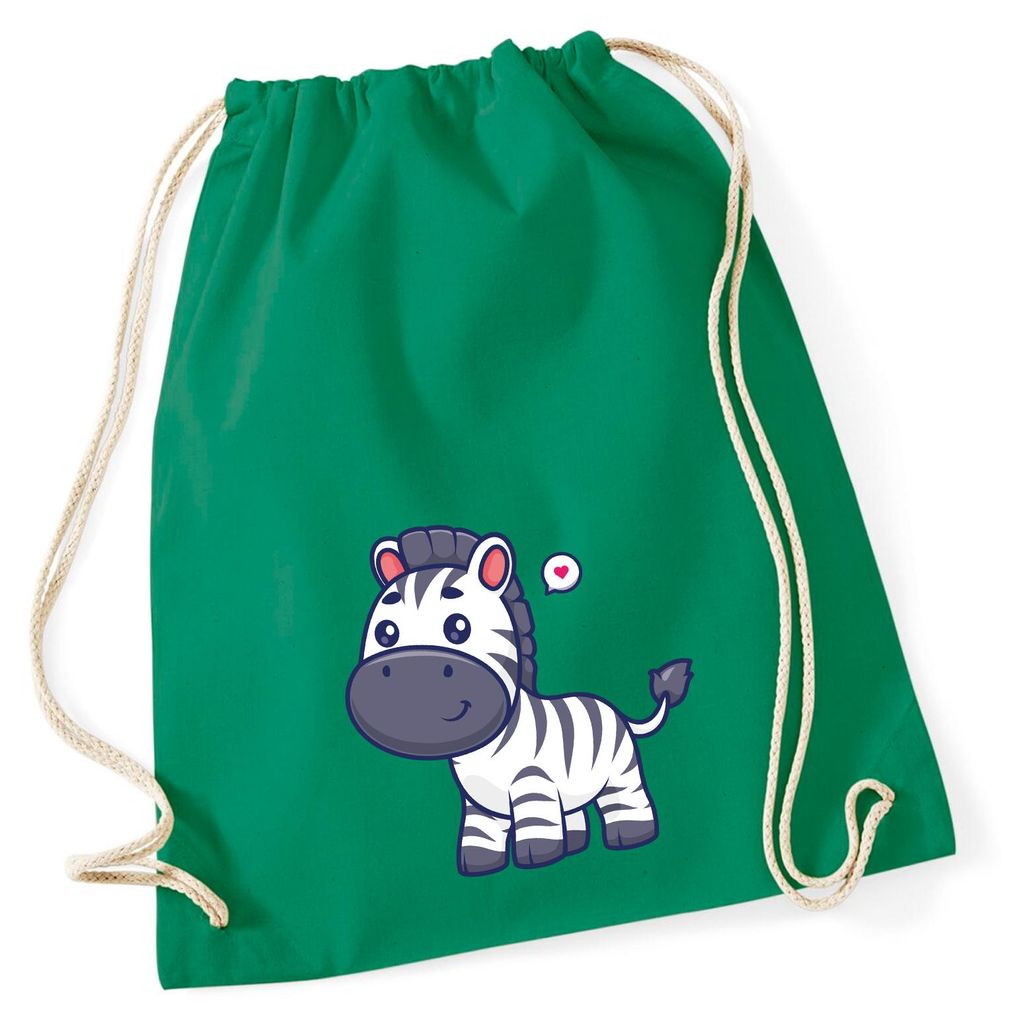 Huuraa Turnbeutel Zebra Comic 12 Liter Kelly Green Baumwolle Rucksack Geschenkidee