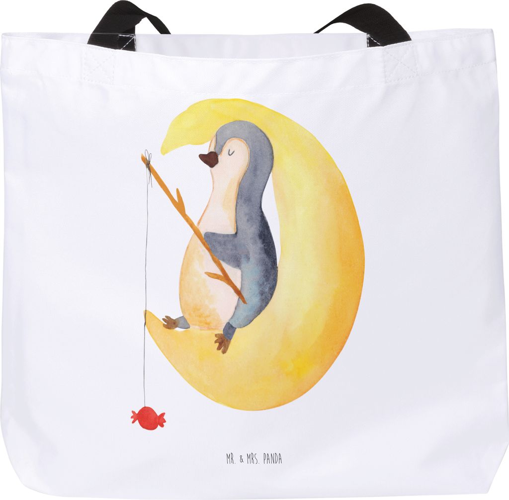Mr. & Mrs. Panda Schultasche Pinguin Mond - Weiß - Geschenk, Angel, Laptoptasche, Reisetasche, Süßigkeiten, Erschöpft, Schlafzimmer, Strandtasc...