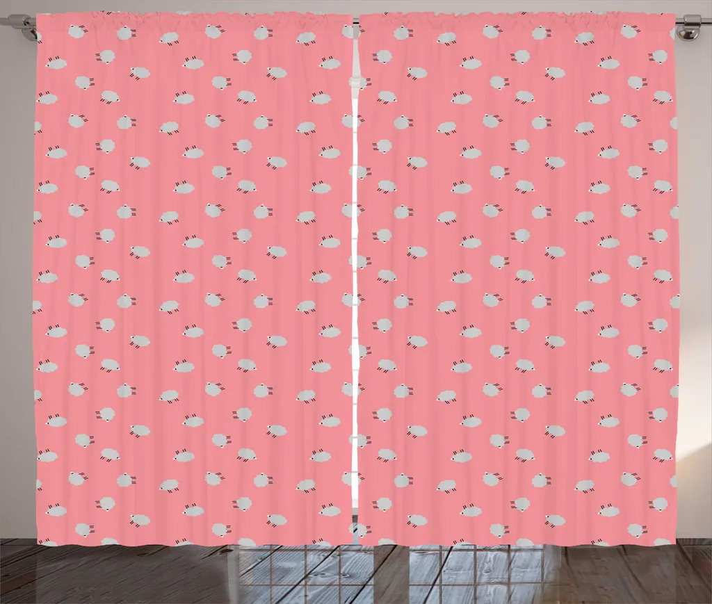 Rideau pour chambre à coucher motif mouton rose-gris avec accroches 225