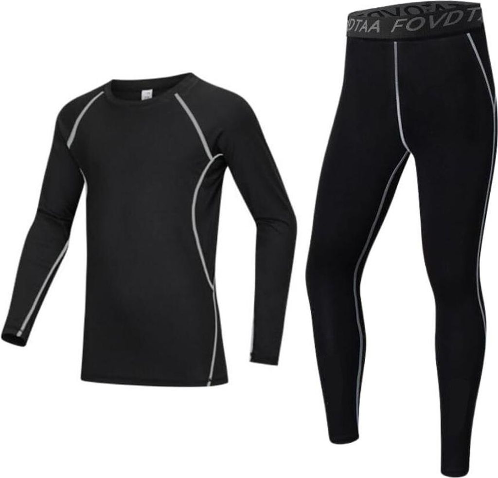 ASKSA Thermounterwaesche Set fuer Kinder Funktionsunterwaesche Jungen Atmungsaktiv Skiunterwaesche Sport Schnell Trockend Kinder Fussball Unterwaes...