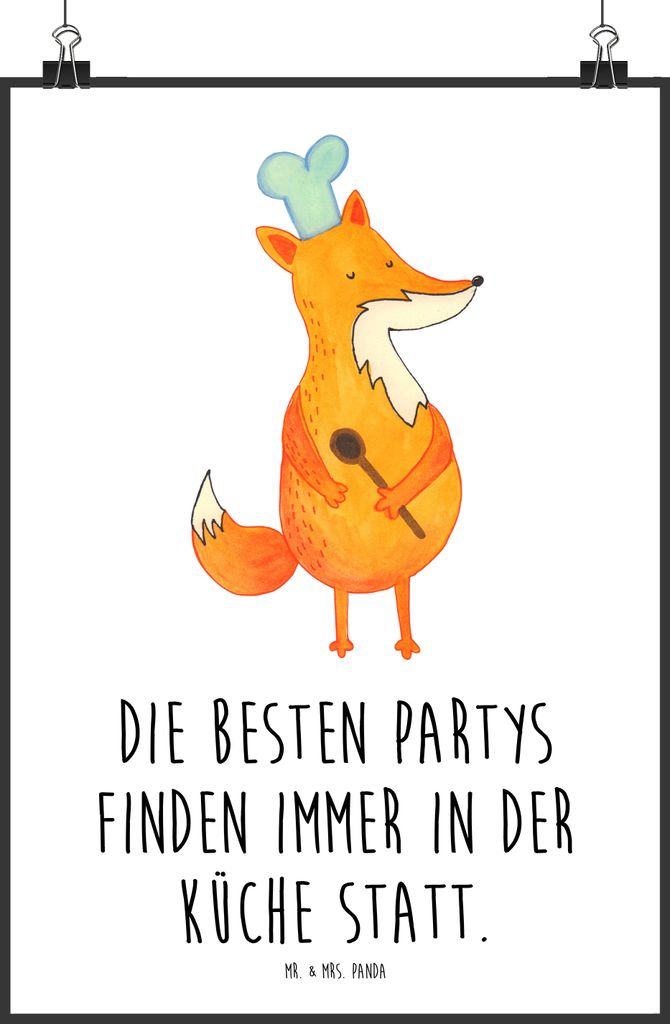 Mr. & Mrs. Panda Bild Fuchs Koch DIN A1 - Weiß - Geschenk, Bäcker, drucke, Wandbild, Plakat, Chefkoch, wanddeko, Wanddekoration, Hungrig, Kochlö...