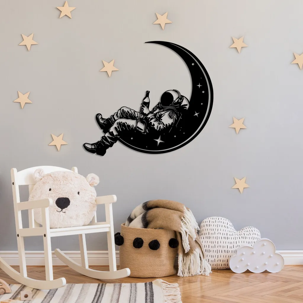 Wallity Space Boozer Décoration Murale en Métal Noir - Design 62 x 71 cm