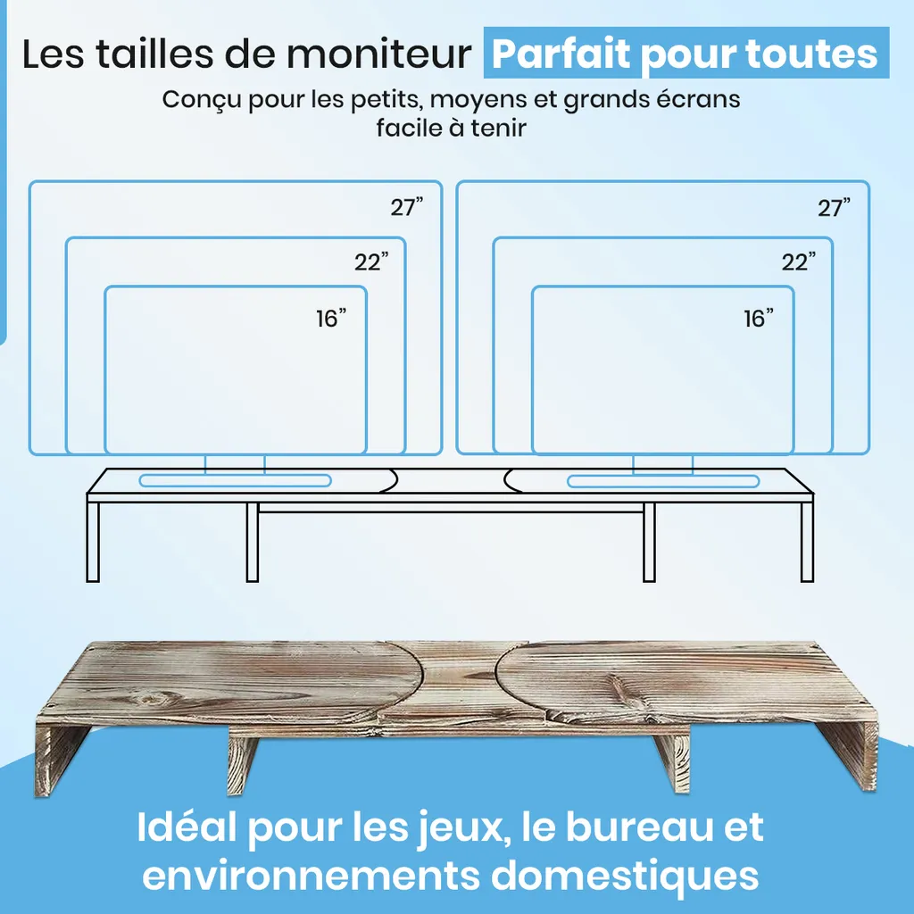 Support d'écran double en bois réglable : Solution ergonomique avec tiroir - 6