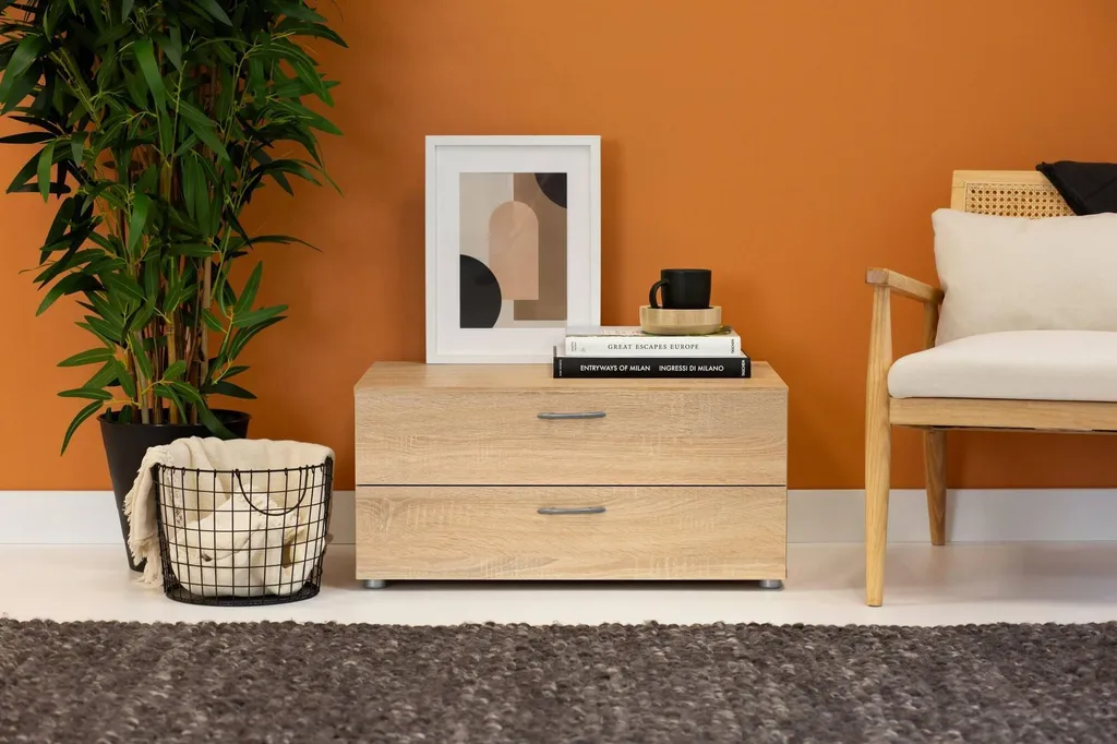 Commode Chêne Brun 2 Tiroirs 74cm de Haut Style Moderne et Robuste