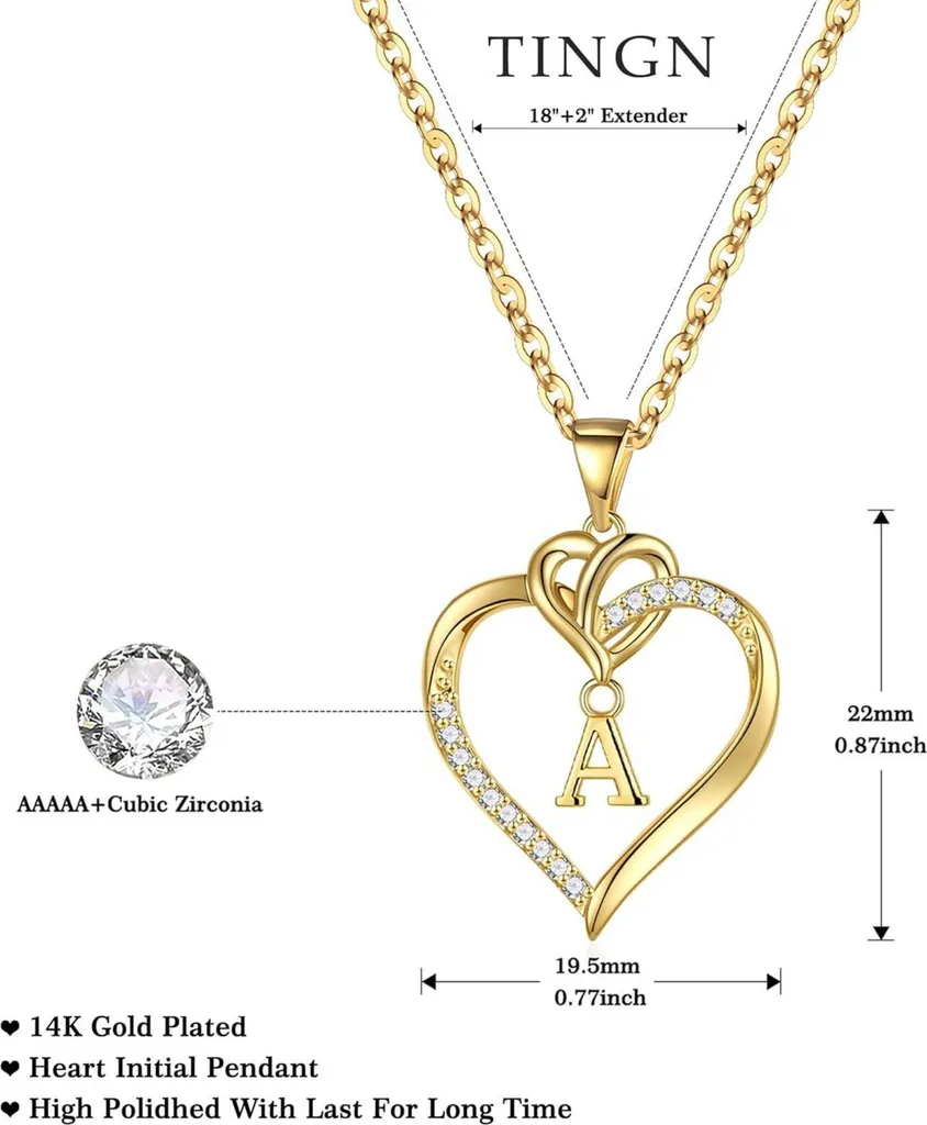 Regalo Donna Collana Cuore TINGN Oro 14K Zirconi - Idea San Valentino - 5