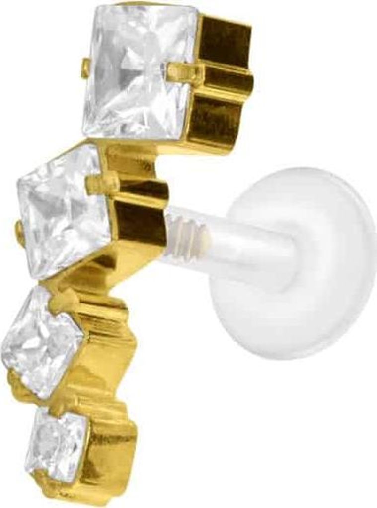 Ohrpiercing, Nasenpiercing PTFE Labret mit Innengewinde + Titan-Aufsatz KRISTALLBOGEN Gold Stablänge: 5mm | Stabstärke: 1,2mm