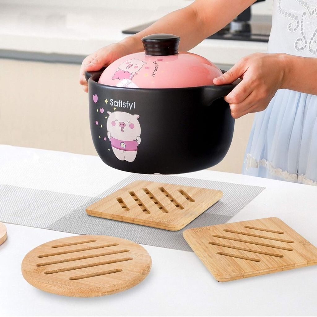 Hitzebeständiger topfuntersetzer,4er Set Bambus Produktbild 5