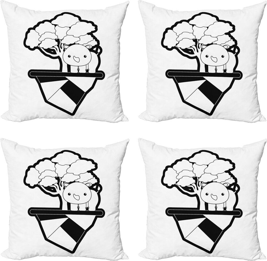 ABAKUHAUS Wald Kissenbezug Set (4 Stück), Monotone Tierbaby Baum, Moderner Doppelseitiger Digitaldruck, 60 cm x 60 cm, Charcoal Grau Weiß