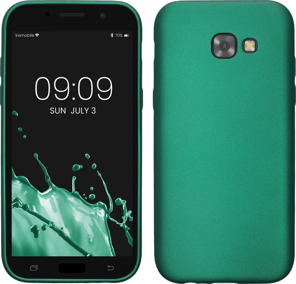 kwmobile Case kompatibel mit Samsung Galaxy A5 (2017) Hülle - Schutzhülle aus Silikon metallisch schimmernd - Handyhülle Metallic Dunkelgrün