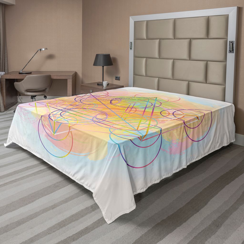 ABAKUHAUS Geometrie Bettlaken, Psychedelische Blume des Lebens mit moderner hallucinatory sechseckiger Grafik, weiches bequemes oberes Bettlaken f...