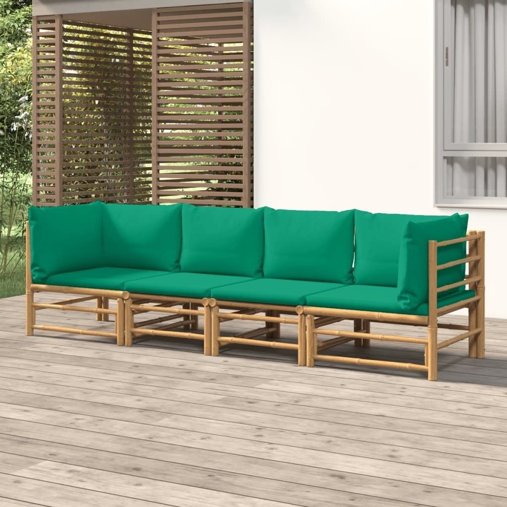 "Rabatt" 4-tlg. Garten-Lounge-Set - Wetterfestes Sitzgruppe - für 3 Personen - mit Grünen Kissen Bambus - Lounge-Dining set CC7571