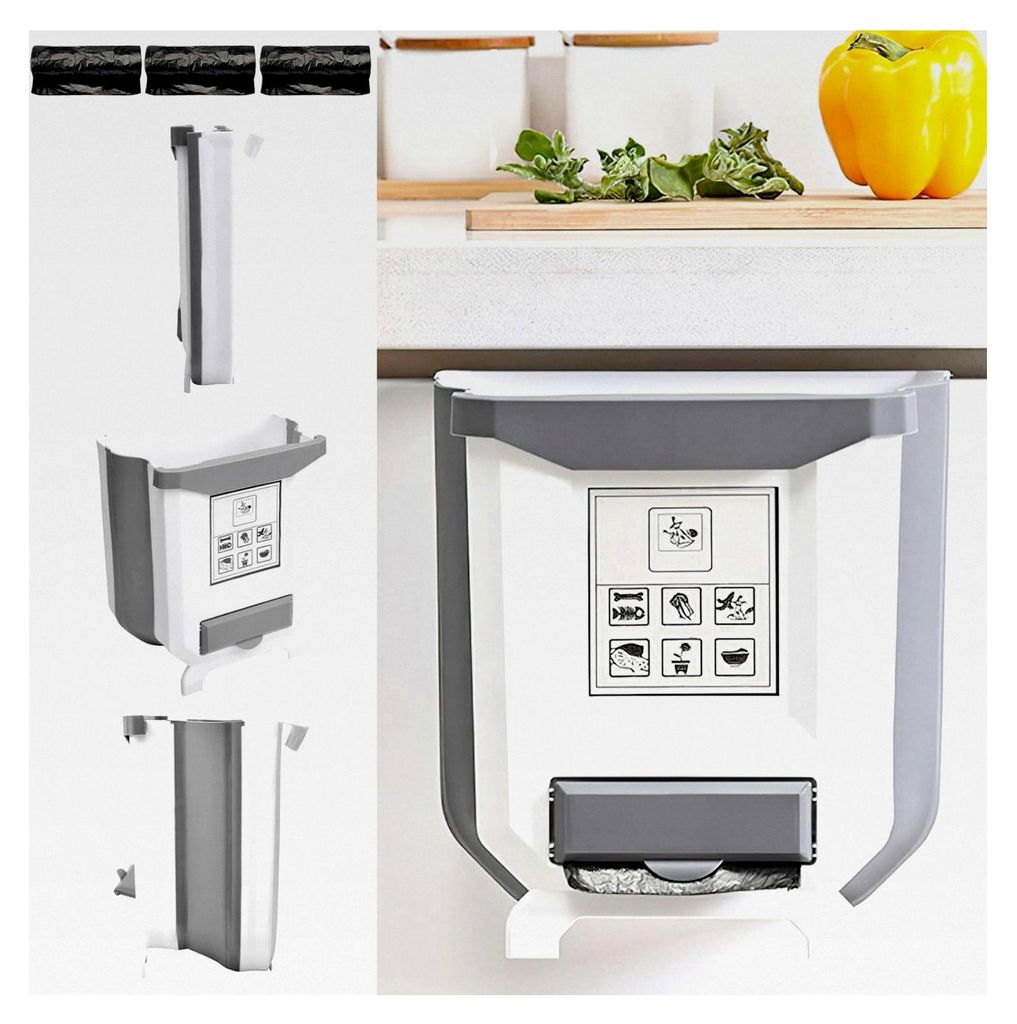 Faltbarer Mülleimer für die Küche, 10L Abfalleimer mit Wandhalterung, hängend, geeignet für Auto, Schranktür, Camping, Büro und Schlafzimmer