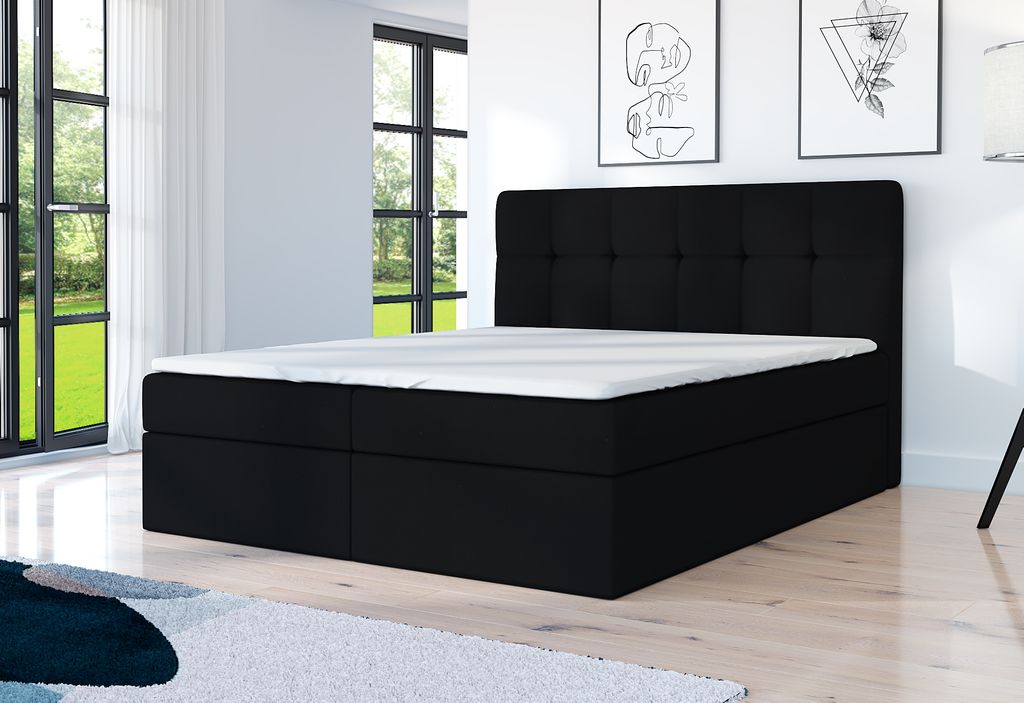 Boxspringbett ARNOR 140 x 200 mit 2 Bettkästen, Bonell-Matratze und Topper. Farbe: Schwarz