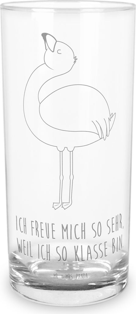 Mr. & Mrs. Panda Longdrinkglas Flamingo Stolz 400 ml - Transparent - Geschenk, Glasbecher, Selbstakzeptanz, Tumbler, Wasserglas, Cocktailglas, Best...