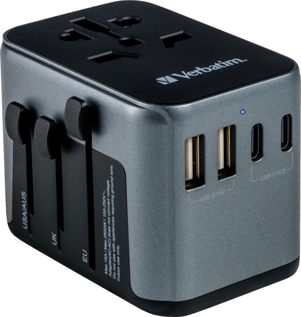 Adattatore da viaggio Verbatim Eu/Uk/Us2Xusb-A/2Xusb-C Pd Immagine del prodotto 
