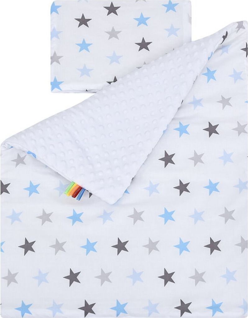Baby-Delux Babydecke Kinderwagen Kissen Set Nicky Plüsch Baumwolle doppelseitig Magic Blau - Weiß