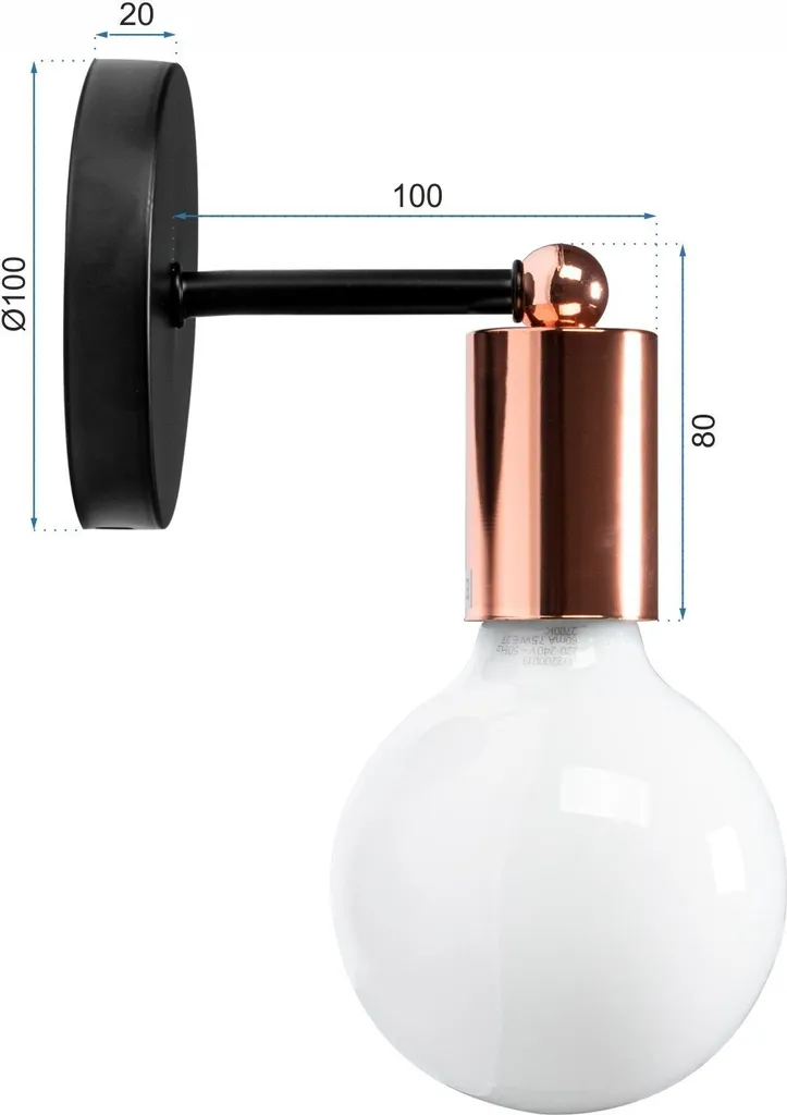 Scheda Tecnica Lampada Parete tooLight 392205 Rose Gold | E27 Metallo - 5