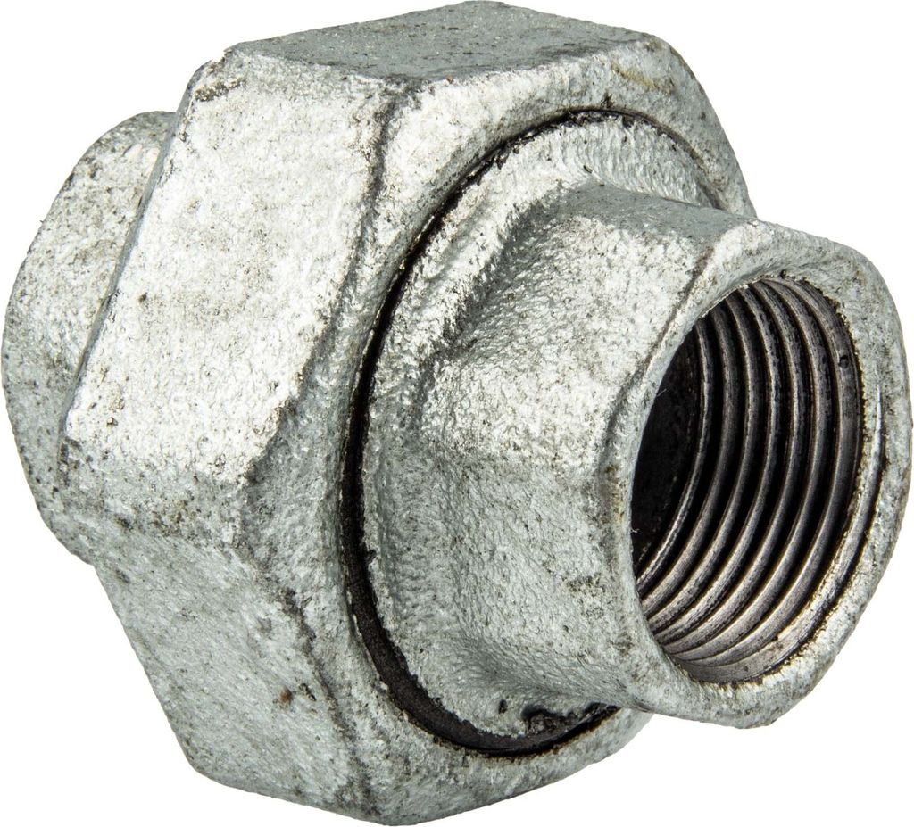 Temperguss-Gewindefitting verzinkt Verschraubung flachdichtend, IG x IG 3/4 Zoll, Typ 330, DVGW