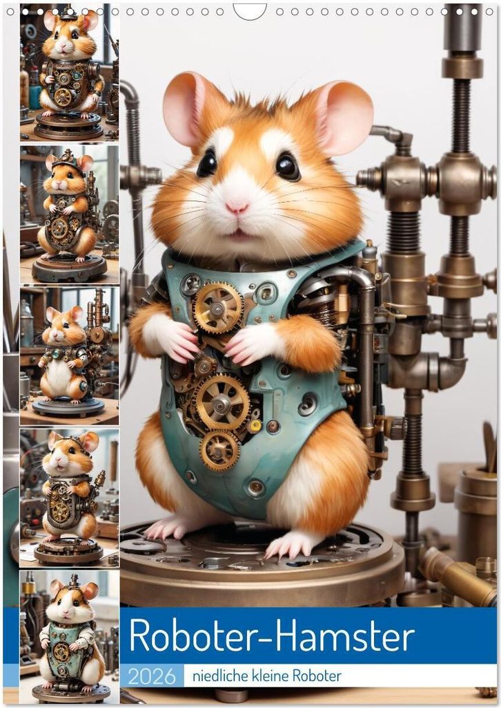 Roboter-Hamster - niedliche kleine Roboter (Wandkalender 2026 DIN A3 hoch), CALVENDO Monatskalender