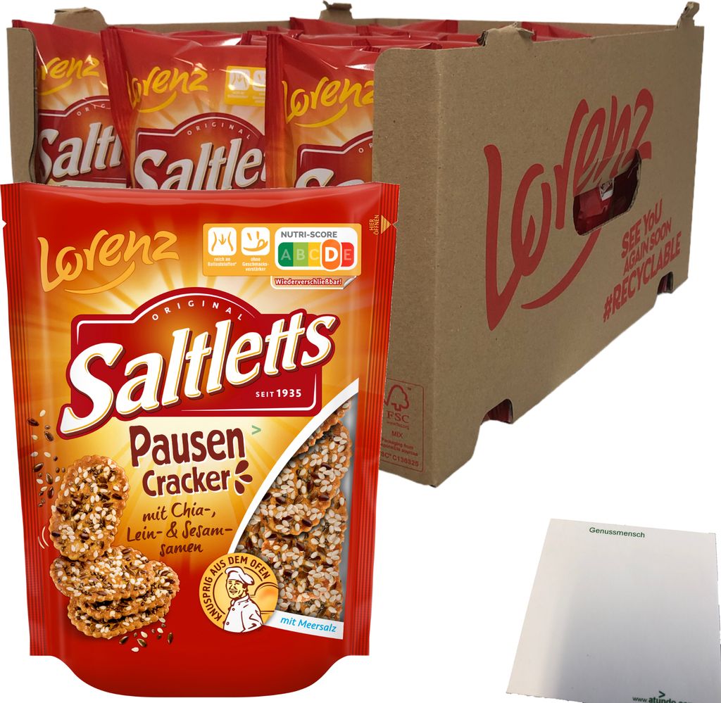 Lorenz Saltletts Pausen Cracker mit Chia-Lein und Sesam-Samen 16er Pack (16x100g Packung) + usy Block