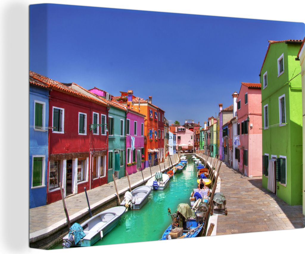 OneMillionCanvasses - Leinwandbilder - 150x100 cm, Bunte Häuser auf der italienischen Insel Burano, Wandbilder Kunstdruck Wanddekoration