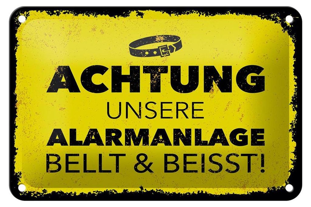 Blechschild Hund Achtung unsere Alarmanlage beißt 18x12cm Produktbild 