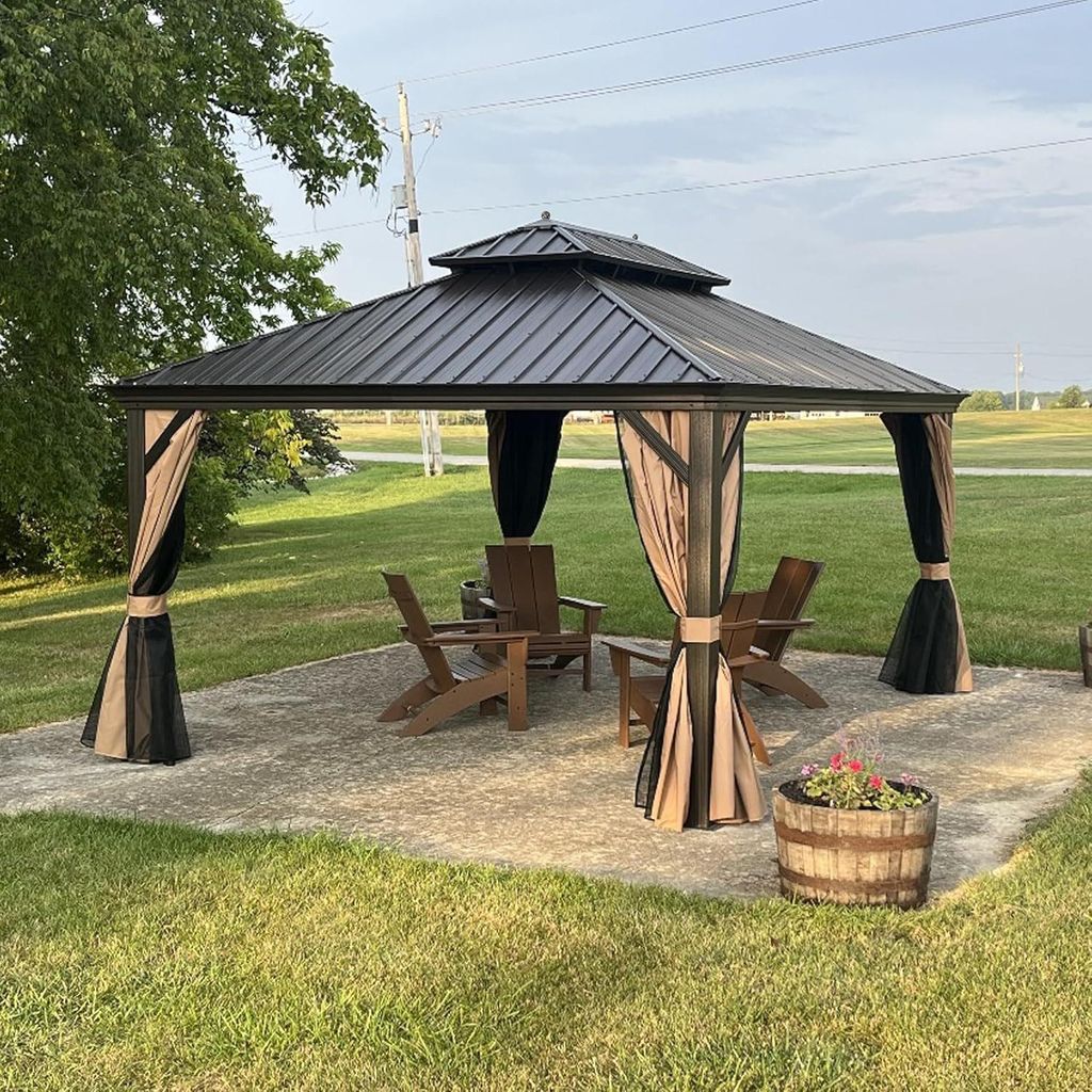 PURPLE LEAF Hardtop Pavillon 3.65x4.25m wasserdicht winterfest und stabil für den Garten,Bronze