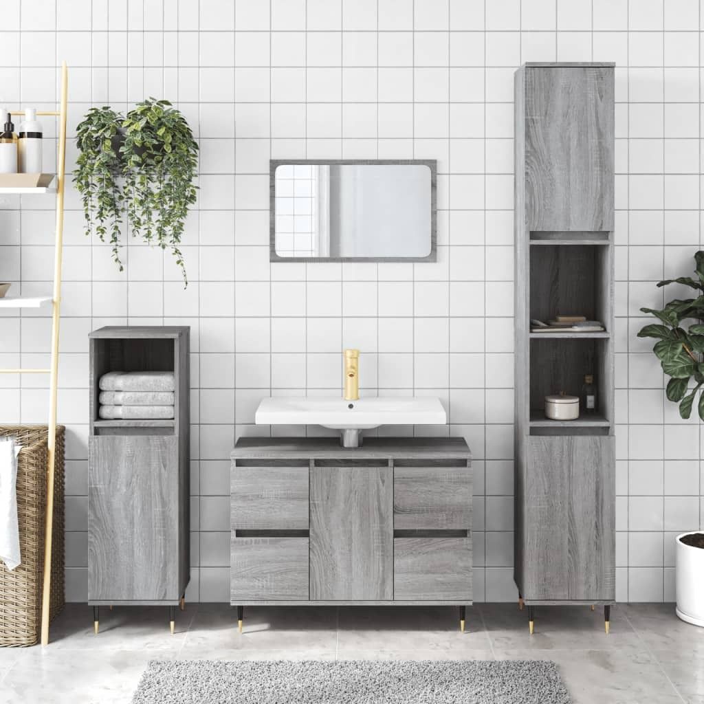"im Angebot" Badschrank Grau Sonoma 80x33x60 cm Holzwerkstoff - Badezimmer CC22704