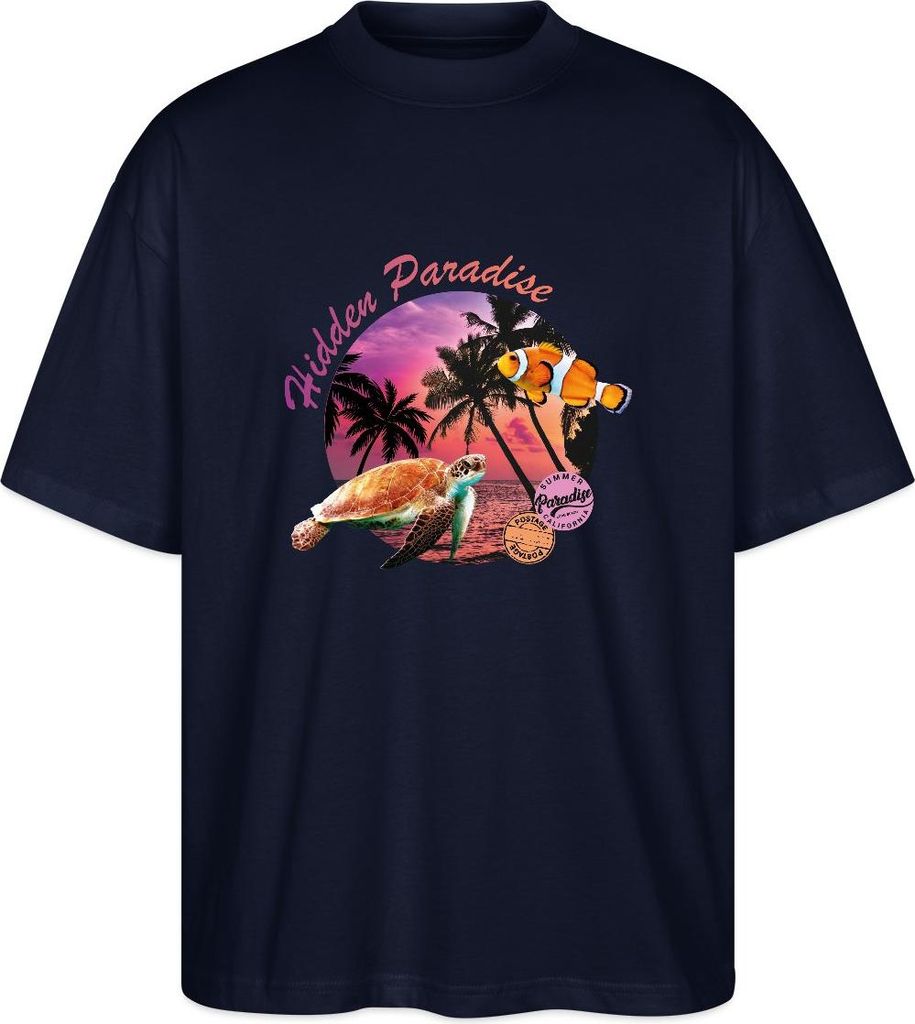 Spreadshirt Hidden Paradise Sunset Urlaub Oversize Uni T-Shirt, XXL, Navy