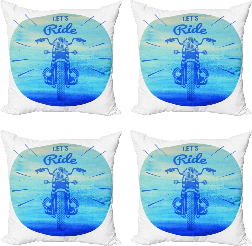 ABAKUHAUS Handgemalt Kissenbezug Set (4 Stück), Weinlese-Motorrad, Moderner Doppelseitiger Digitaldruck, 60 cm x 60 cm, Himmelblau und Dunkelblau