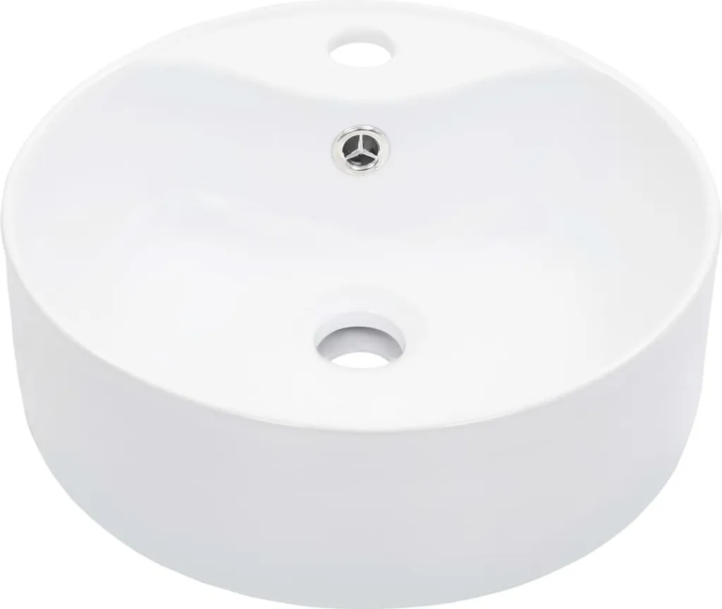 Vasque à poser ronde en céramique blanche pour salle de bain 36x13 cm