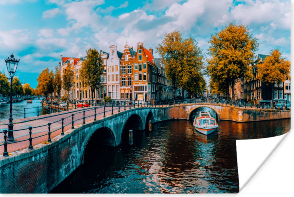 MuchoWow Poster Panorama - Amsterdam - Gracht 30x20 cm - Plakate - Print