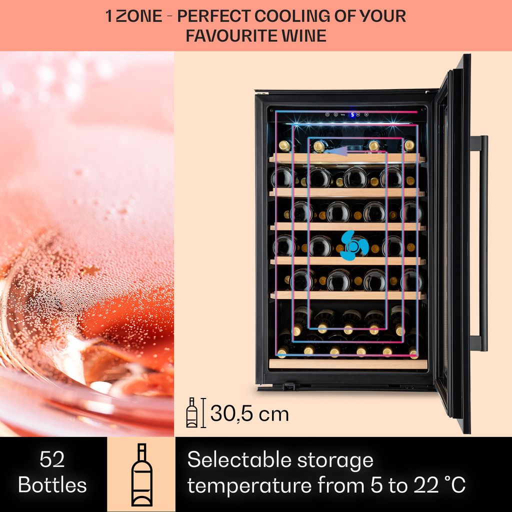 Klarstein Vstavaná vinotéka, 137 l, Slim, 1 zóna, sklenené Obrázok produktu 3