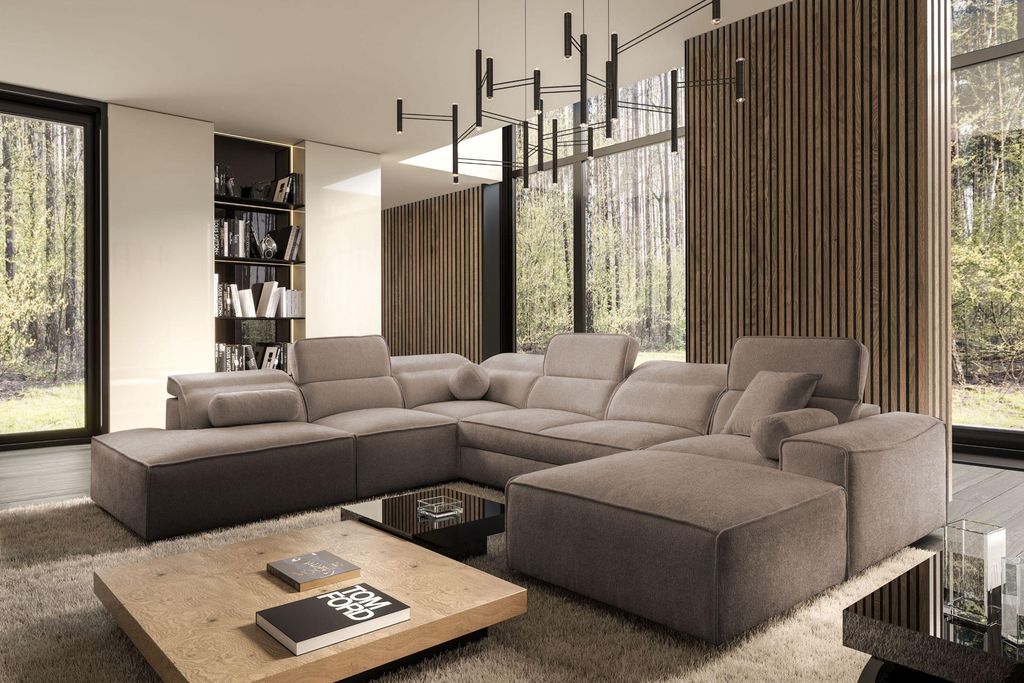 XXL Sofa Premium Wohnlandschaft VITO X Braun Bettfunktion Links/Rechts
