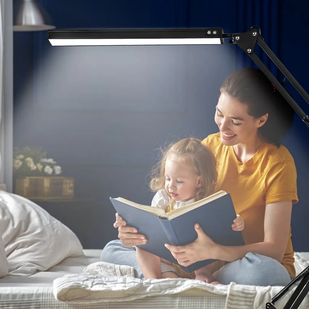 Jiubiaz LED lampada da tavolo 10W FlexBar lampada da scrivania illuminazione lampada da ufficio dimmerabile 3 temperature di colore, 10 livelli di luminosità per il lavoro, l'apprendimento lampada architetto con braccio girevole - 8