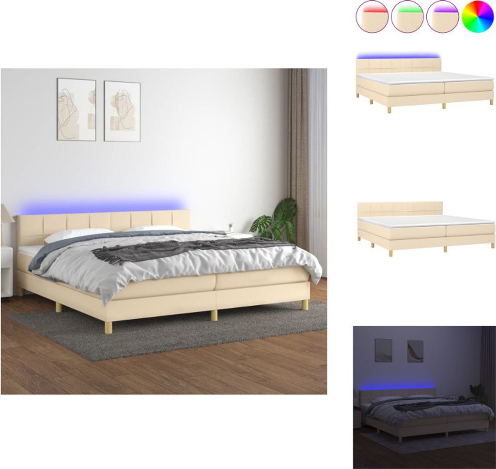 vidaXL Boxspringbett mit Matratze & LED Creme 200x200 cm Stoff - Betten & Bettgestelle