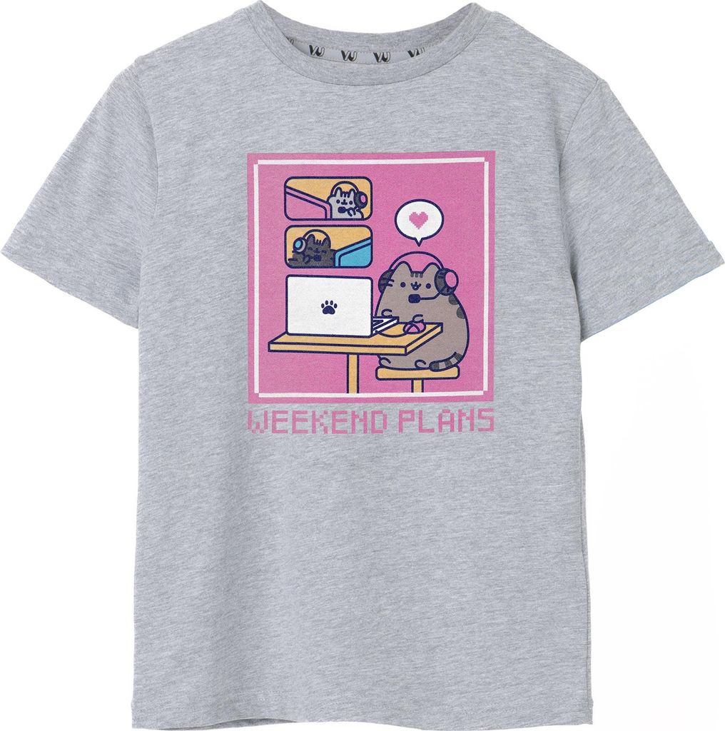 Pusheen - "Weekend Plans" T-Shirt für Mädchen kurzärmlig NS8407 (158-164) (Grau meliert)