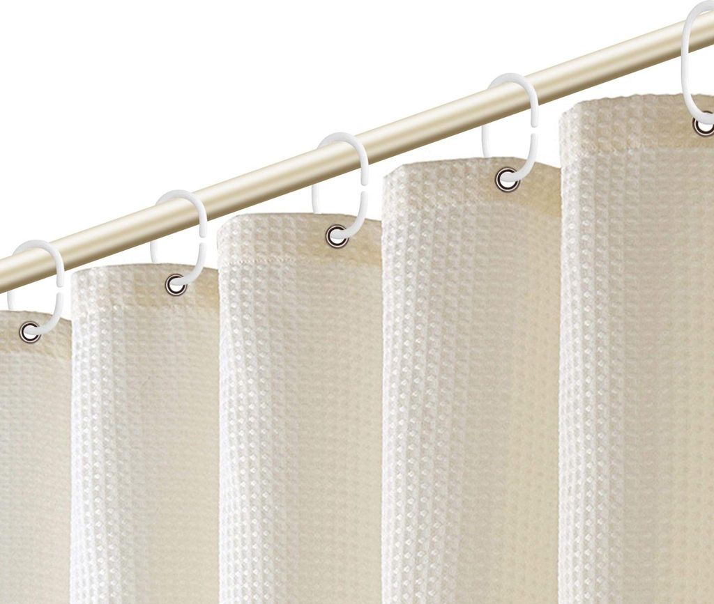 Duschvorhang ,180 x 180cm, Wasserdicht Dusch Vorhang, Antischimmel Antibakteriell Textil Stoff Badvorhang mit 12 Duschvorhangringen, Beige