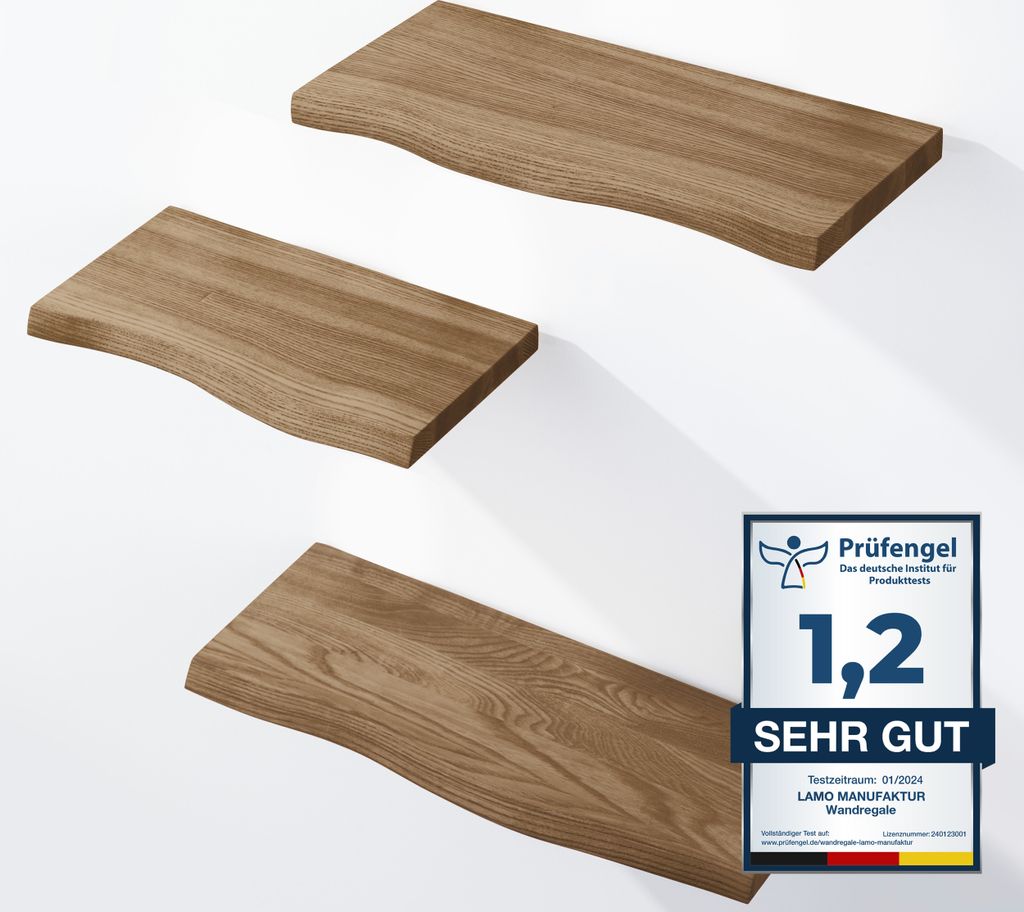 LAMO Manufaktur 3 Stück Wandregal aus Holz mit unsichtbarer Produktbild 