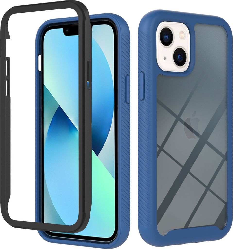 iPhone 14 Hülle, Doppelschichtig Transparente Rückseite TPU Bumper Rutschfest Stoßfest Ganzkörper Schutzhülle für iPhone 14 Navy blau