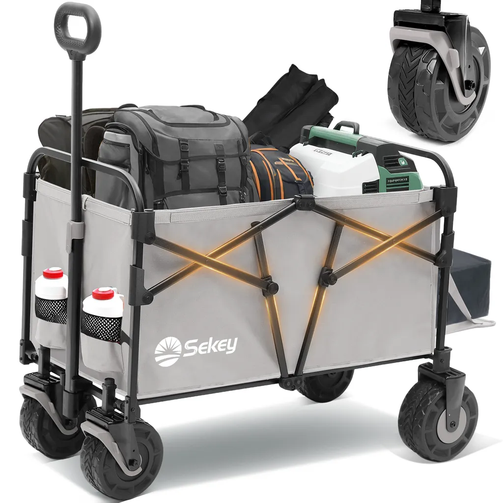 Chariot de Plage Pliable Sekey 200kg avec Grandes Roues Soufflantes Gris