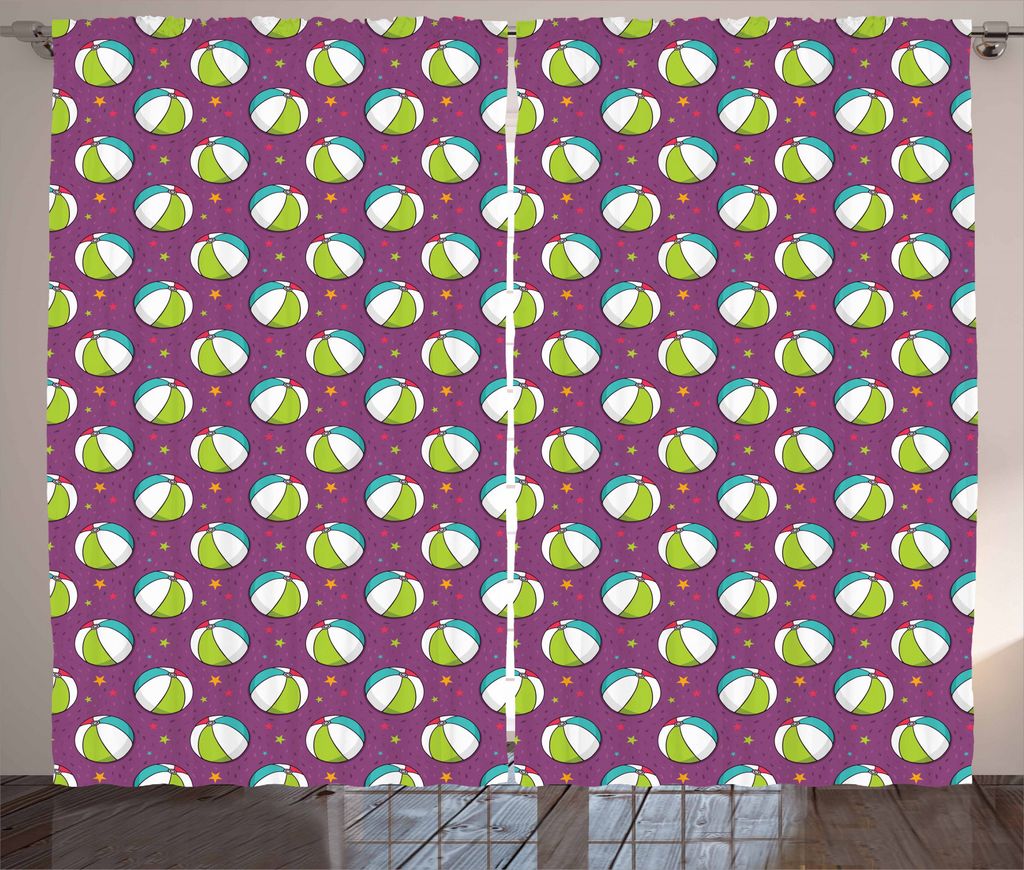 ABAKUHAUS Meer Rustikaler Vorhang, Sommer, Meer, Strand Bälle Sterne, Wohnzimmer Universalband Gardinen mit Schlaufen und Haken, 280 x 245 cm, Meh...