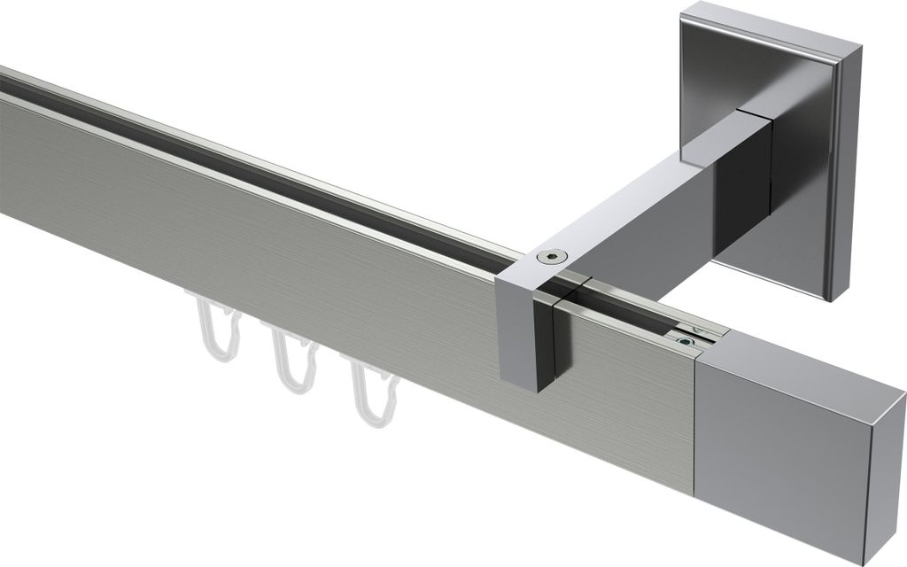 Interdeco Innenlaufstange / Gardinenstange mit Innenlauf Edelstahl-Optik / Chrom, Typ Smartline Lox (Quader), 14x35 mm 1-läufig, 100 cm