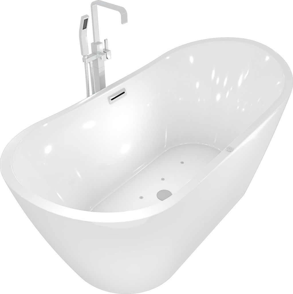 freistehende Badewanne Wanne F13 180x92cm Whirlpool mit Luftmassage mit Amatur AF05